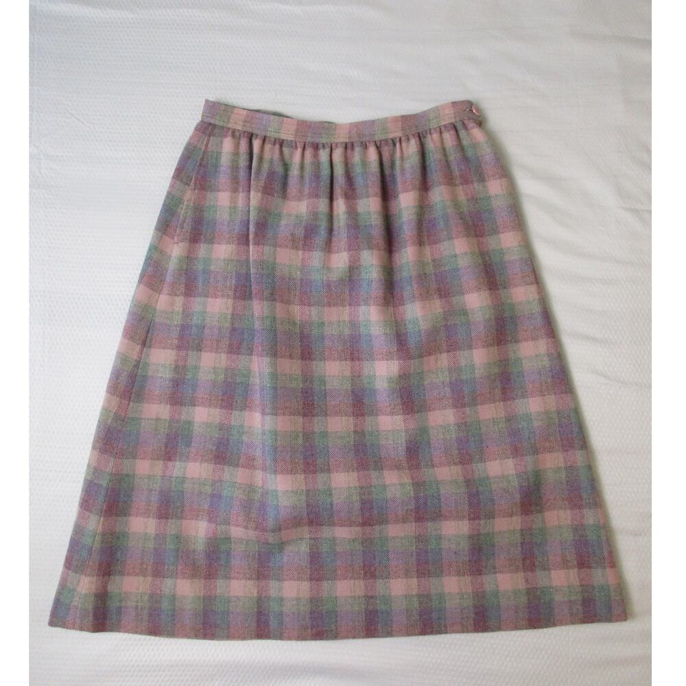 Vtg Young Pendleton Skirt 27in Waist Purple Pink Plaid Pocket Virgin Wool A Line